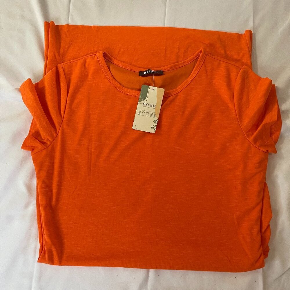BTFBM. Women's dress in stretchy orange color, size L. Medium length.NWT - Picture 2 of 6